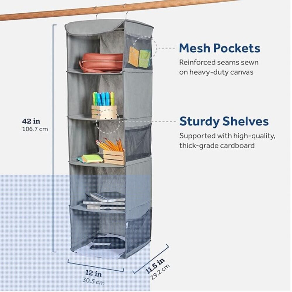 Hanging Closet Organizer 5-Shelf Storage Organizer Shelves Clothes Toys Nursery - Picture 2 of 7
